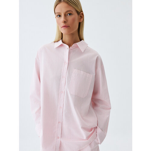 модная рубашка в полоску с отложным воротником и рукавами фонариками женская одежда новинка осени 2022 повседневные топы свободная офисна Рубашка Sela, размер S INT, розовый, белый