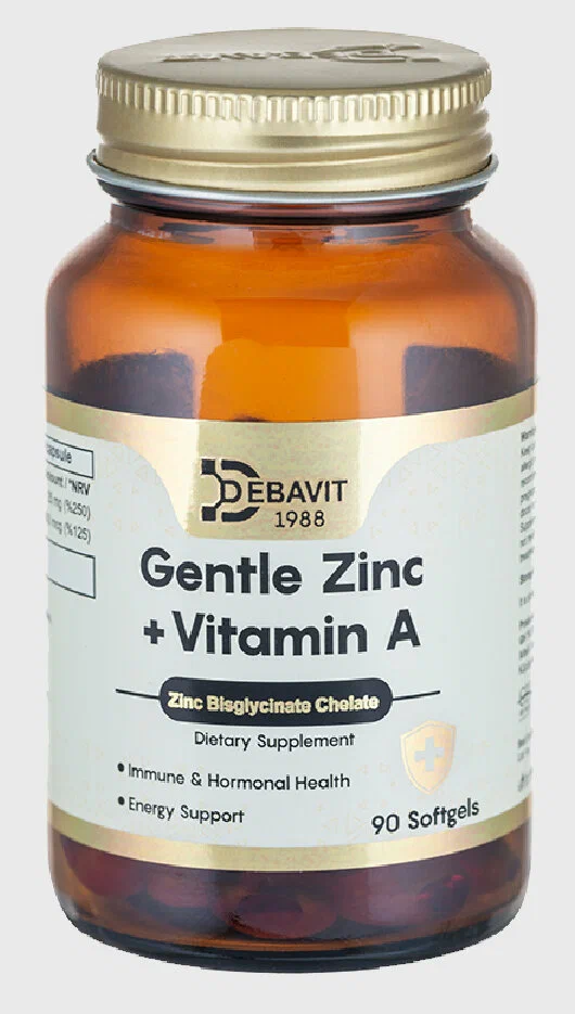 Биодоступный Цинк + Витамин А / 90 мягких капсул / Zinc (Бисглицинат) + Ретинол / Витамины для мужчин / Турция Халяль