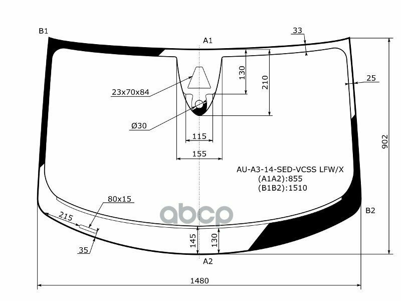 Стекло Лобовое (Одна Камера/ Датчик Дождя) Audi A3 12-19 / S3 13-16 XYG арт. AU-A3-14-SED-VCSS LFW/X