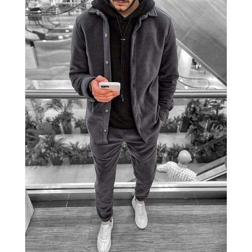 Костюм SKOS Fashion, толстовка и брюки, повседневный стиль, оверсайз, утепленный, размер M, синий