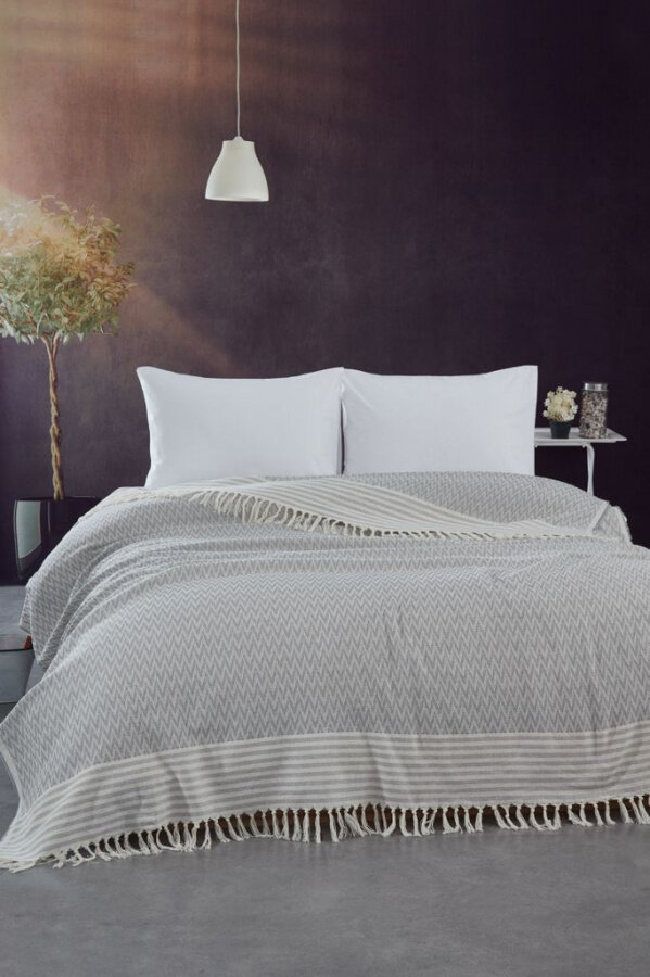 фото Покрывало жаккардовое Zigzag V5 серый-бежевый Karven (серый-бежевый), 200x230