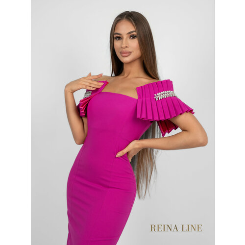 Платье-футляр прилегающее, размер 42, фуксия