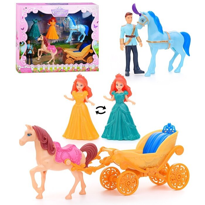 Карета с лошадкой Oubaoloon принцесса с дополнительным платьем, принц с конем (SS047C)