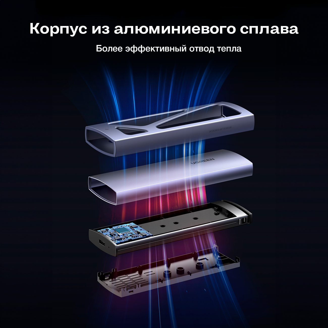 UGREEN Бокс для накопителей UGREEN CM578-15512; Вход: USB-C 31 GEN2; Выход: M2 M-KEY/M+B Key (NVME; PCIE 30) 10 Гбит/с