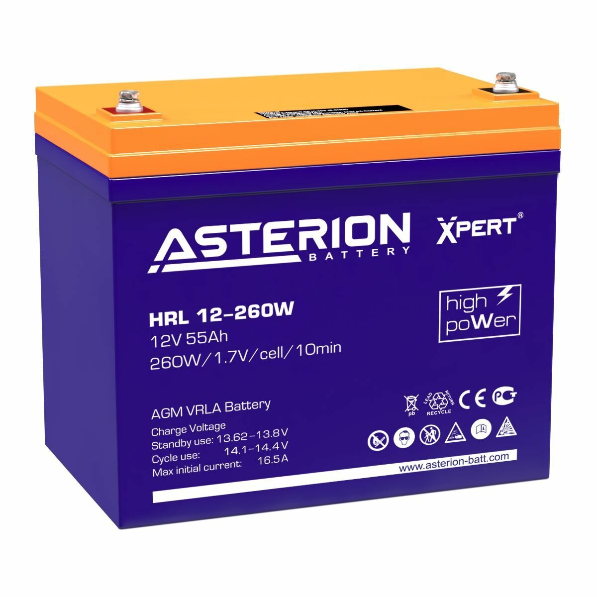 Аккумулятор Asterion HRL 12-260 W 12 Вольт 55 Ампер