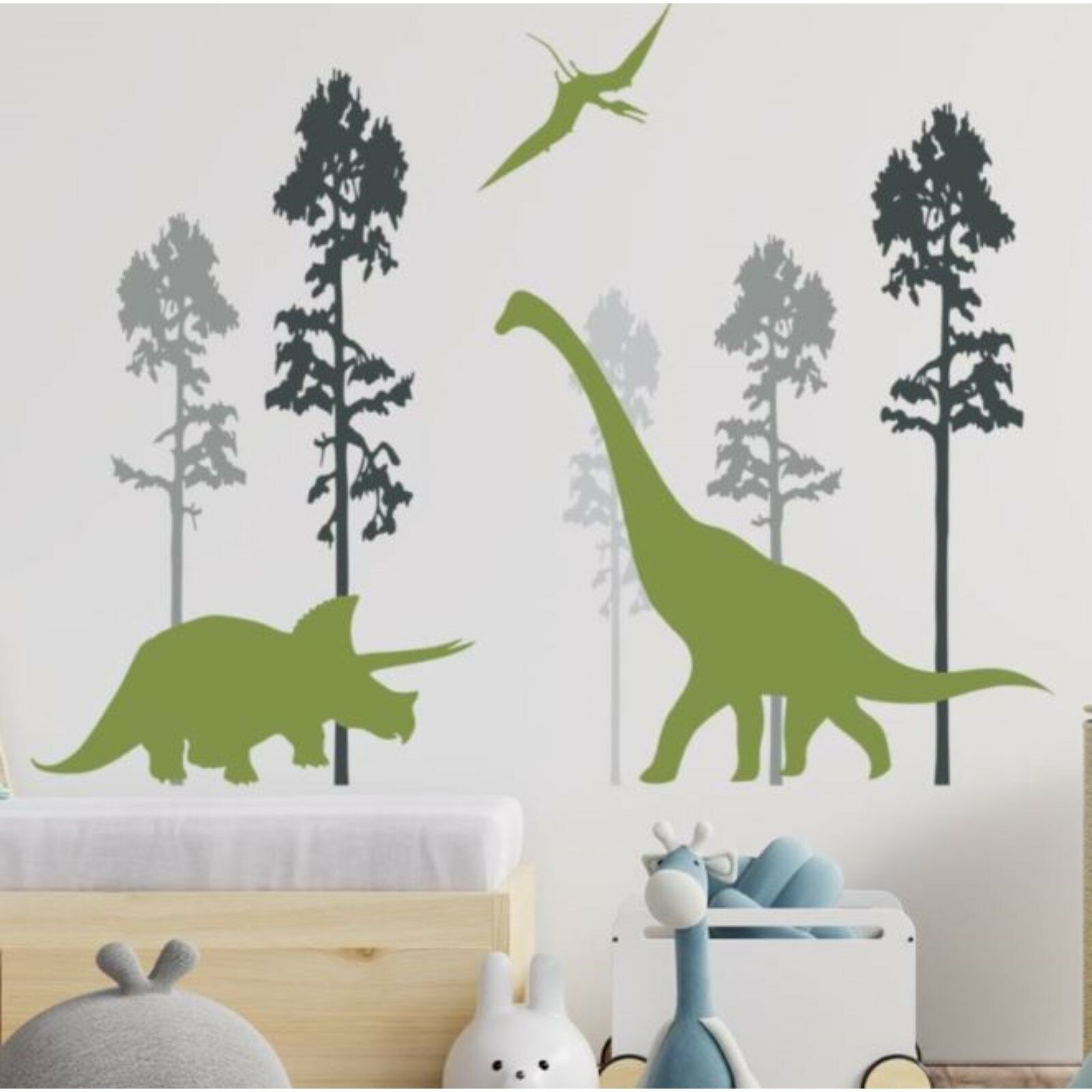 Наклейка пластик интерьерная цветная "Силуэты динозавров" набор 2 листа 30х90 см