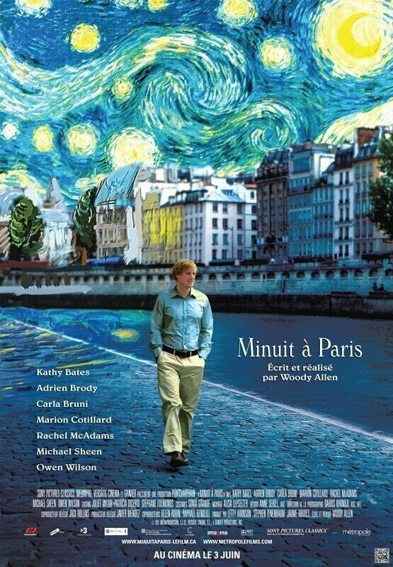 Плакат постер на бумаге Полночь в Париже (Midnight in Paris) Вуди Аллен. Размер 42 х 60 см