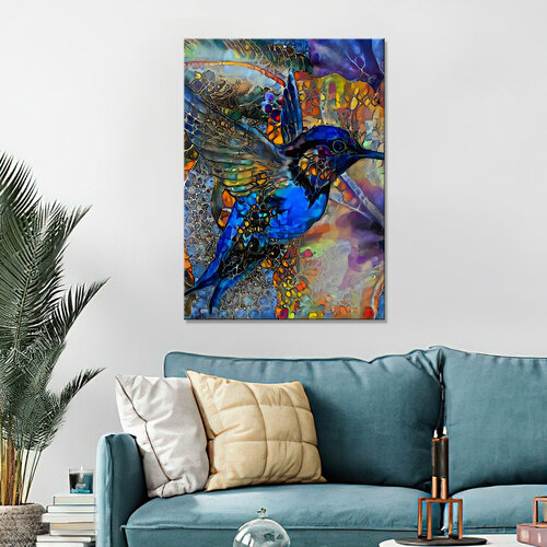 Картина интерьерная-Колибри синяя мозаика 50х70