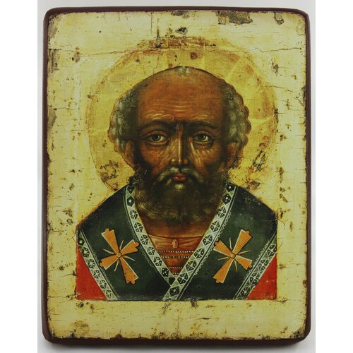 Икона Николай Чудотворец, деревянная иконная доска, левкас, ручная работа (Art.1211С)