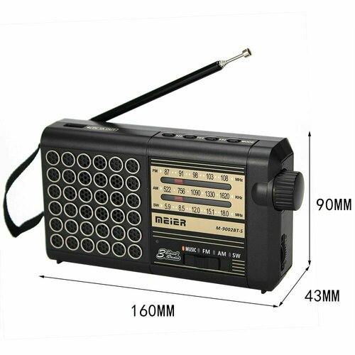 Bluetooth радиоприемник цифровой c солнечной батареей Meier M-9002BT-S FM/USB/MP3 черный
