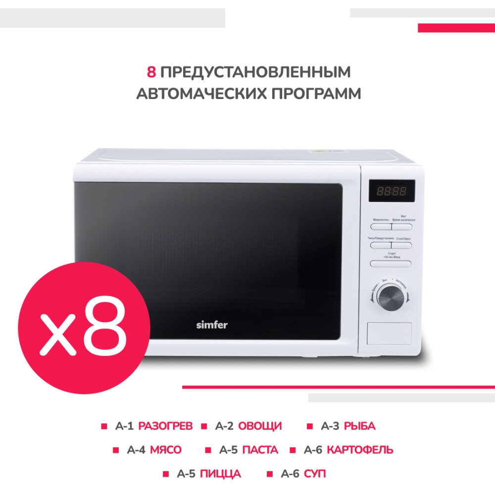 Микроволновая печь соло Simfer MD2250, 20 литров, 700 Вт, белая - фотография № 3