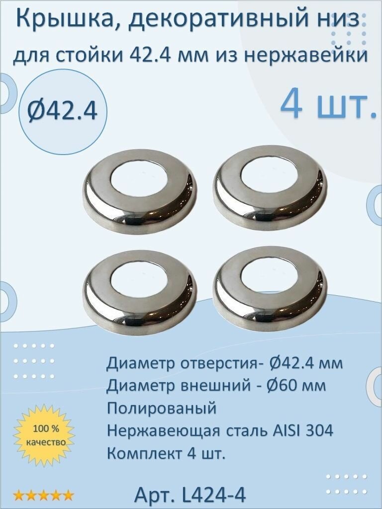 Крышка декоративный низ натеко для стойки/трубы 42.4 мм из нержавеющей стали (Малый)(комплект 4 шт.)