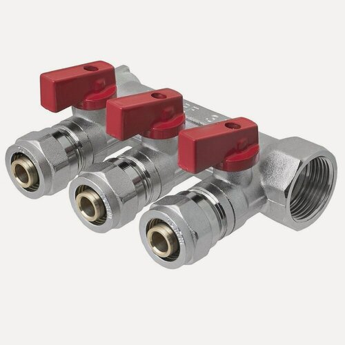 Изображение товара Коллектор MPF для металлопластиковых труб с отсекающими кранами 3/4" х 3 выхода 16 мм