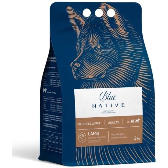 Корм сухой Blue Native Holistic для собак средних и крупных пород ягненок, 2 кг