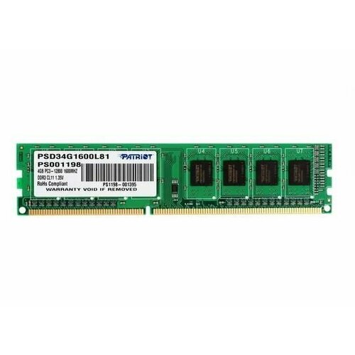 Модуль памяти Patriot DDR3 DIMM 4GB PC3-12800 1600MHz PSD34G1600L81 135V 161000₽