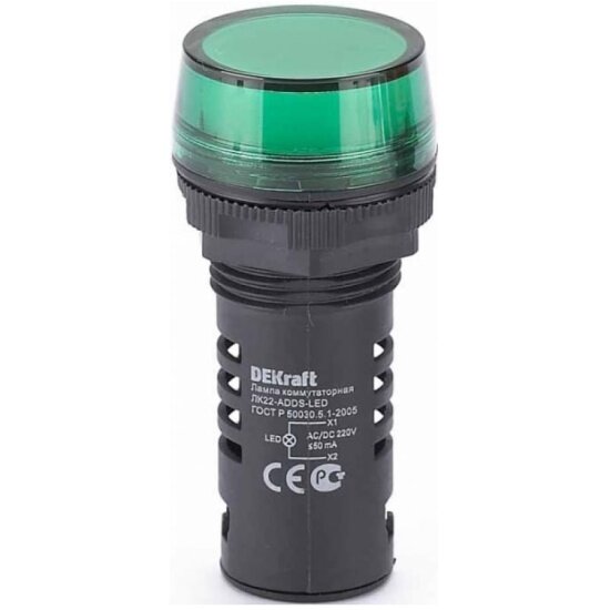 Лампа коммутационная LED Dekraft ADDS ЛК-22 d22мм 220В AC/DC зеленый 25118DEK