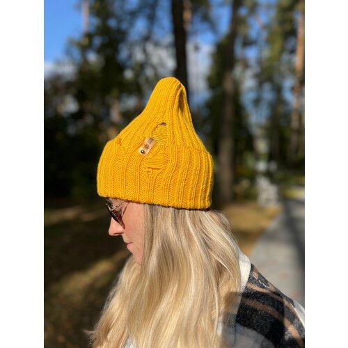 фото Шапка бини рваная, размер 56/60, желтый hand made shop