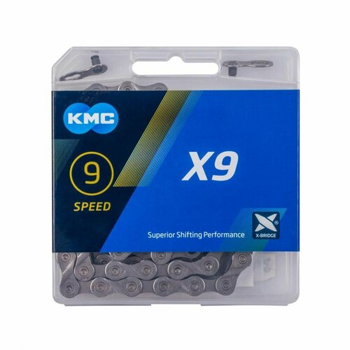 Цепь KMC, ( X-9) 9 скор. (106 звеньев) silver, 1/2'x 11/128', с замком, OEM, без индивидуальной упаковки.