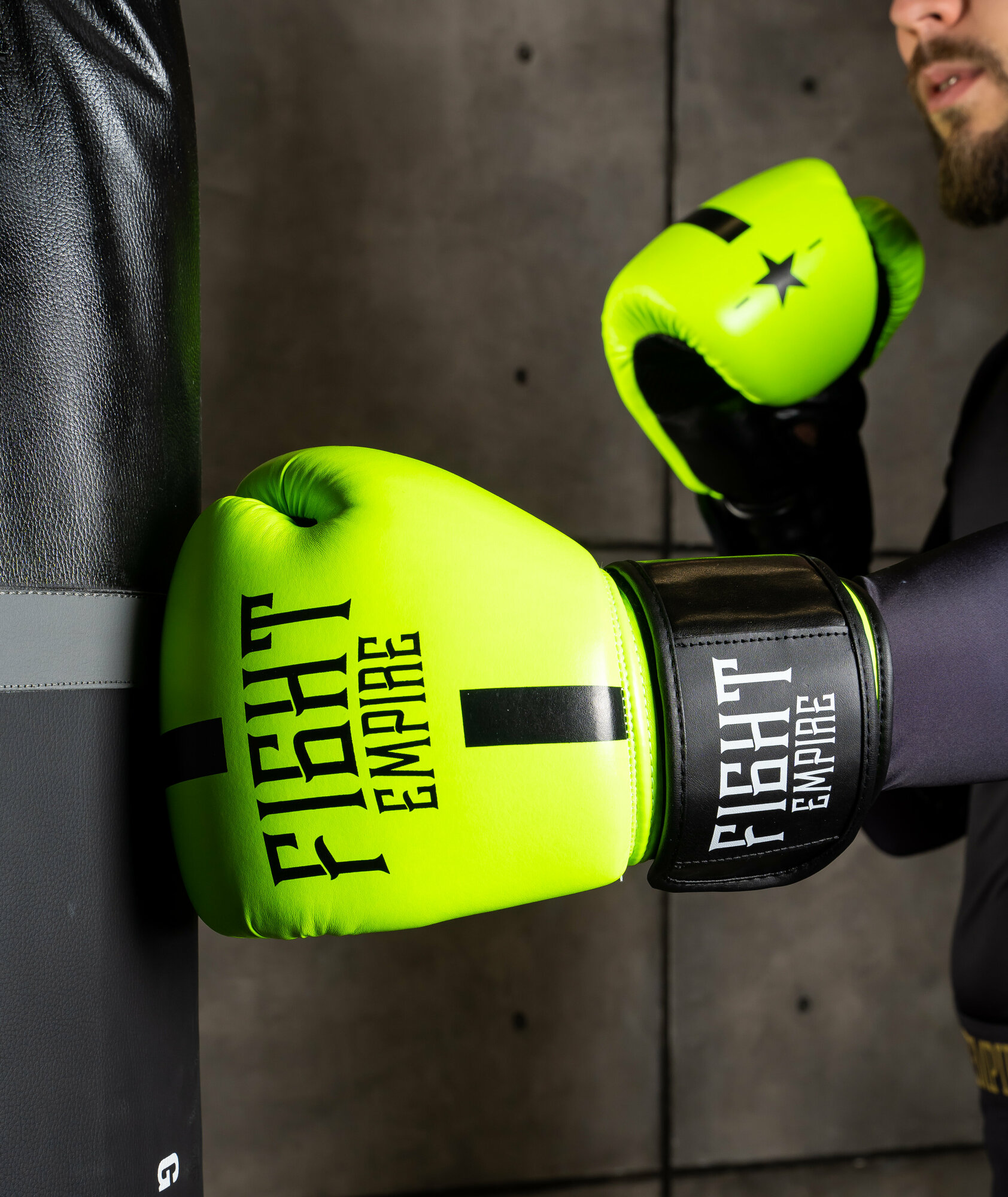 Перчатки боксёрские FIGHT EMPIRE, 14 унций, цвет салатовый