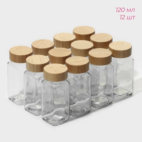 Набор стеклянных баночек для специй с деревянной крышкой Эко 12 шт 120 мл 45105 см 1938₽
