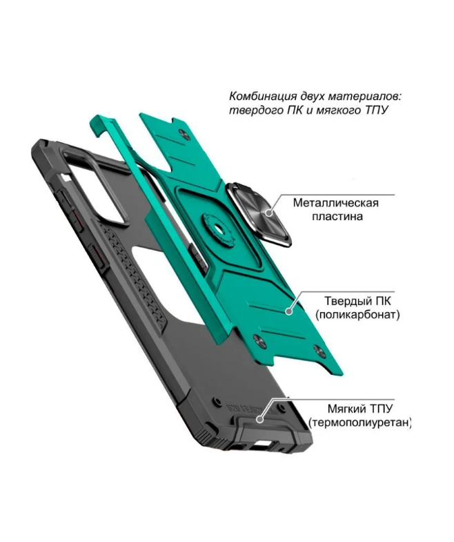 Противоударный чехол для Samsung Galaxy A05 синий с пластиной для магнитного автодержателя и кольцом подставкой — фото 1