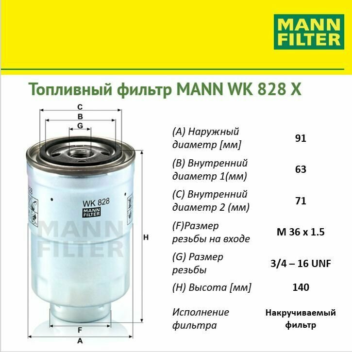 MANN-FILTER WK828X Фильтр Топливный