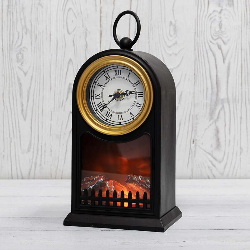 Светодиодный камин Старинные часы с эффектом живого огня 14,7x11,7x25 см, черный, батарейки 2хС (не в комплекте) USB NEON-NIGHT 1 шт арт. 511-020