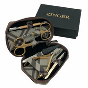 Маникюрный набор Zinger 7103 G, 6 предметов, позолоченный/клетка
