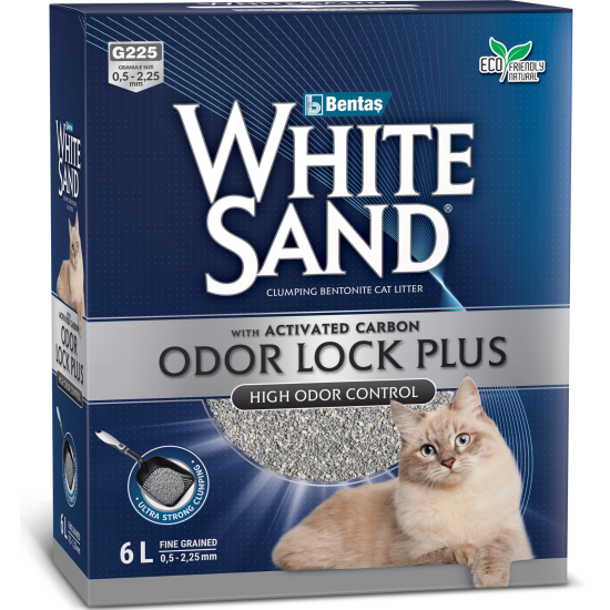 Наполнитель для кошачьих туалетов White Sand комкующийся "С усиленной блокировкой запахов" с активированным углем, без запаха, коробка, 5,1 кг