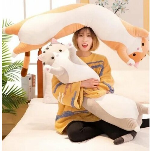 Мягкая игрушка подушка обнимашка длинный Кот Батон 110 см, Рыжий