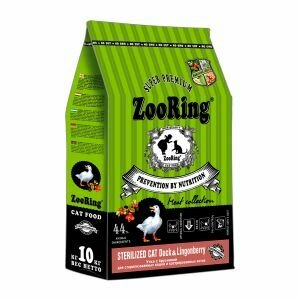 ZooRing Sterilized Сухой корм д/кошек Утка с брусникой 10 кг