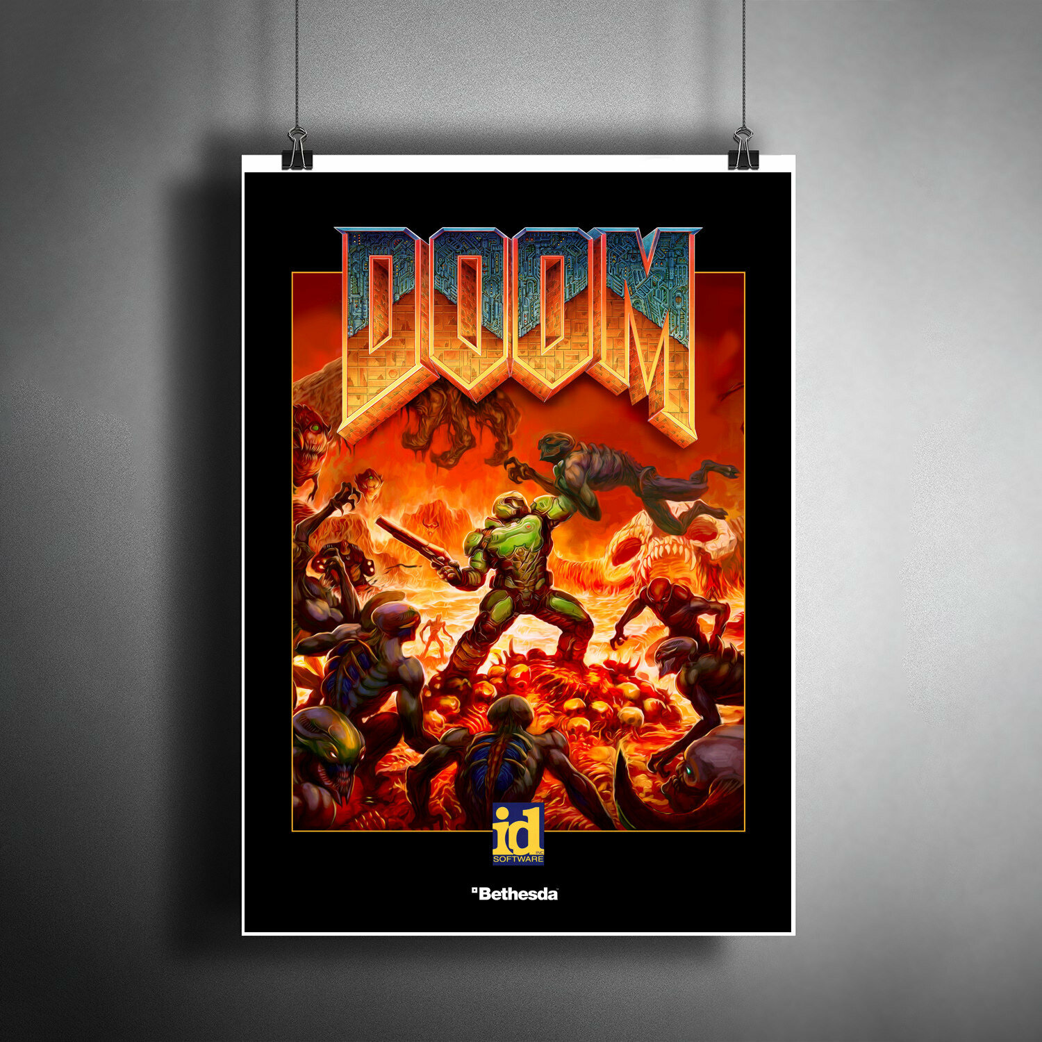 Постер плакат для интерьера "Компьютерная игра Doom. Игра Дум" / Декор дома офиса комнаты квартиры A3 (297 x 420 мм)
