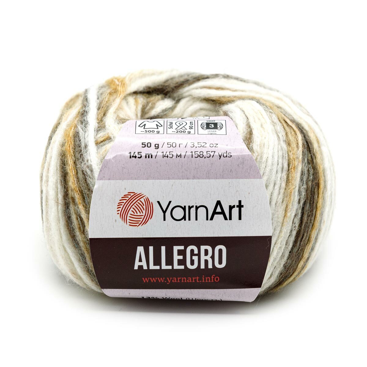 Пряжа для вязания YarnArt 'Allegro' 50гр 145м (13% шерсть, 41% полиамид, 46% акрил) (741 секционный), 10 мотков