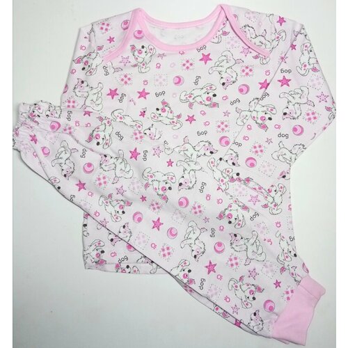 фото Пижама для девочек, брюки, футболка, брюки с манжетами, рукава с манжетами, размер 26/86, розовый папа-мама