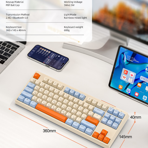 Клавиатура беспроводная с подсветкой Wolf M87 мембранная блютуз для компьютера ноутбука телефона русская английская игровая game/gaming пк/usb