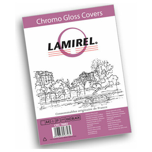 Обложки для переплета картонные А4 Lamirel А4 глянец черный, Lamirel Chromolux, 100 шт.