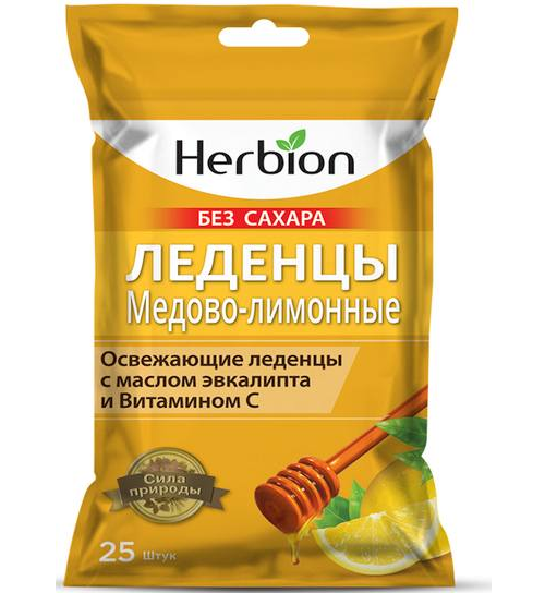 Хербион, леденцы без сахара (мед-лимон), 25 шт.