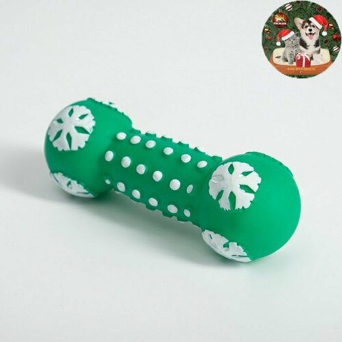 Игрушка-гантель пищащая Снежинка для собак, 13 х 5 см, зелёная (комплект из 12 шт)