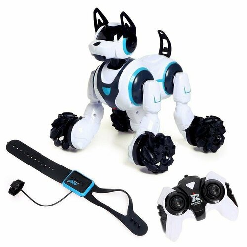 фото Робот собака stunt, на пульте управления, интерактивный: звук, свет, на аккумуляторе, белый нет бренда