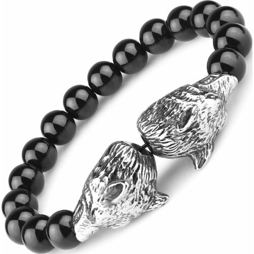 фото Плетеный браслет everiot, оникс, размер 18 см, черный