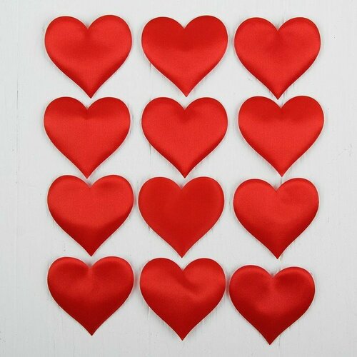 Сердечки декоративные, набор 12 шт, размер 1 шт: 6,5×5 см, цвет красный (комплект из 7 шт)