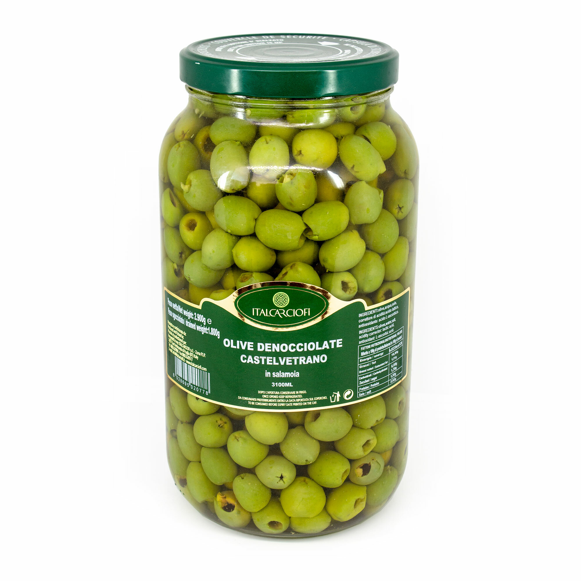 Оливки без косточек Кастельветрано в рассоле, ITALCARCIOFI, 2,9 кг/1,8 кг/3,1 л (ст/б)