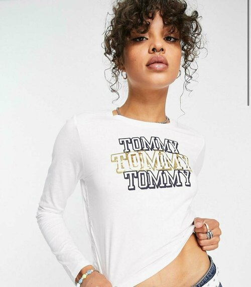 Лонгслив TOMMY HILFIGER, хлопок, размер S, белый