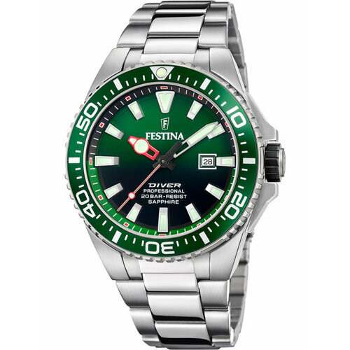 Наручные часы FESTINA, серебряный, зеленый часы pagani design dd36 мужские механические автоматические брендовые роскошные st16 мужские часы из нержавеющей стали с сапфировым стеклом