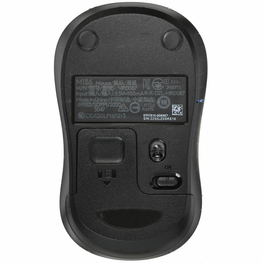 Мышь Logitech M186, черный/синий (910-004132) - фото №5