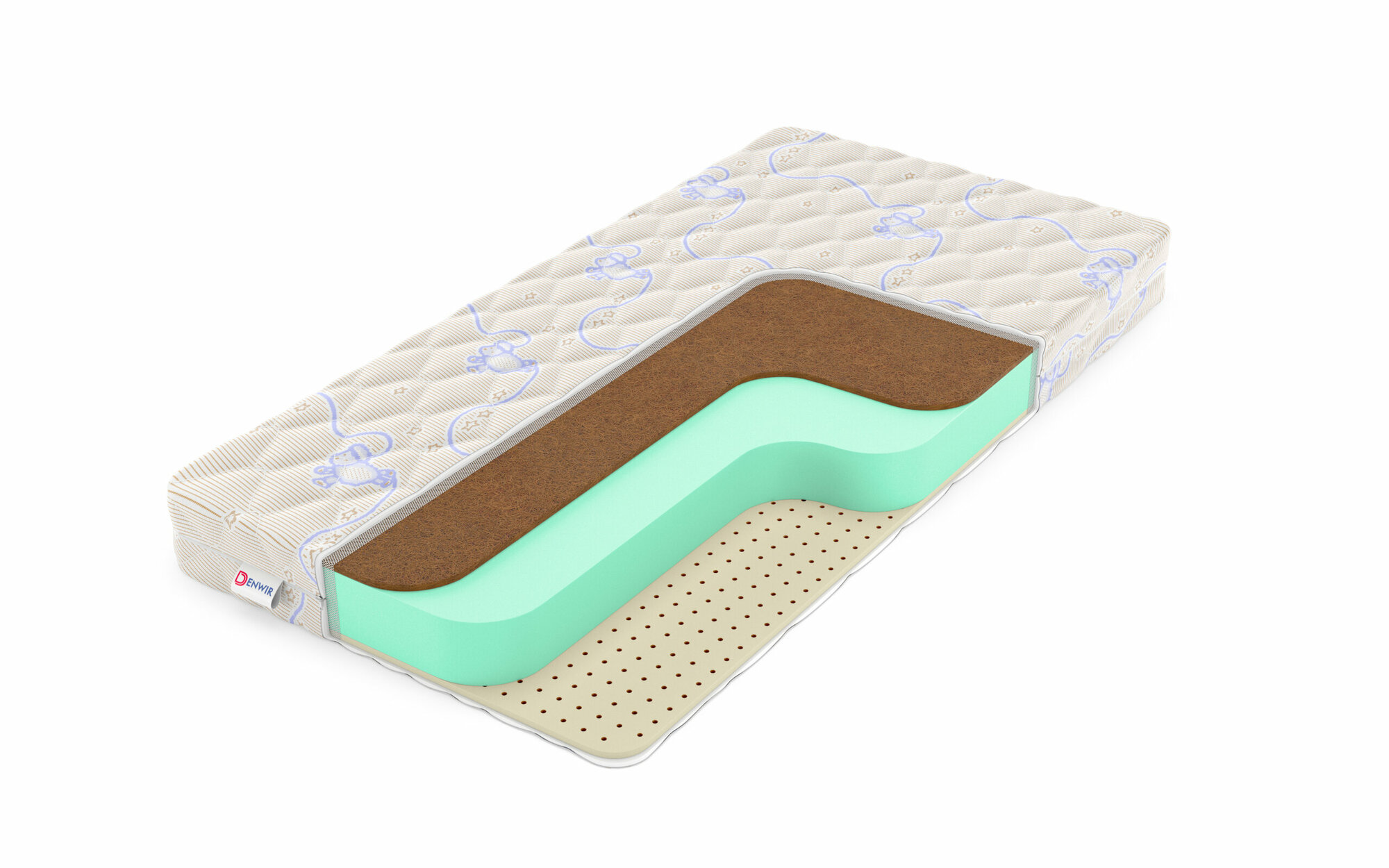 Матрас Denwir Baby Springless Eco Hard Soft 12 60х120 высота 12 см анатомический жесткий средней жесткости кокосовый
