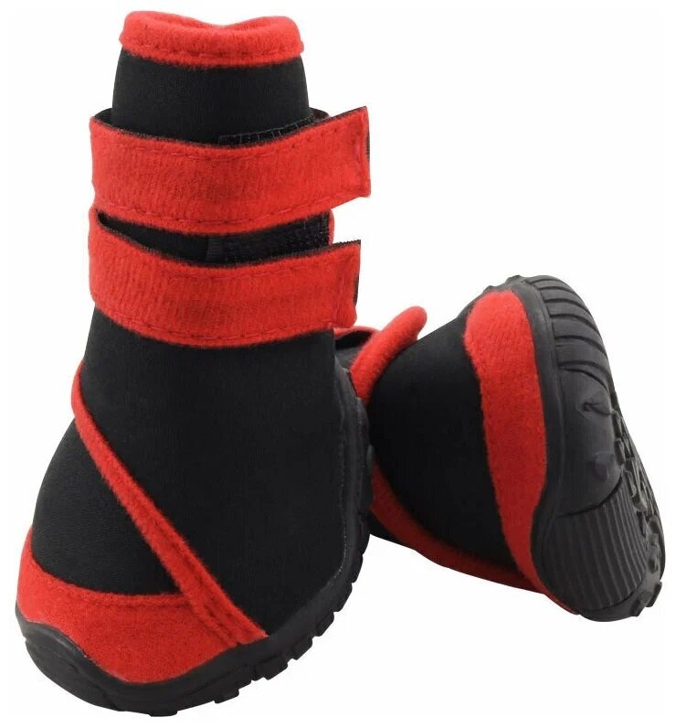 Ботинки для собак "Стиль" S, черные с красным, 55*50*65мм (уп.4шт.), Triol