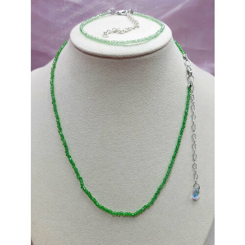 фото Комплект бижутерии набор из зелёной шпинели бусы + браслет: браслет, чокер, размер браслета 17 см, размер колье/цепочки 39 см, зеленый нет бренда