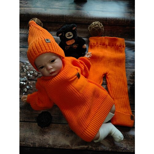 фото Комплект одежды детский, джемпер и шапка и брюки, повседневный стиль, размер универсальный, оранжевый timofei kids
