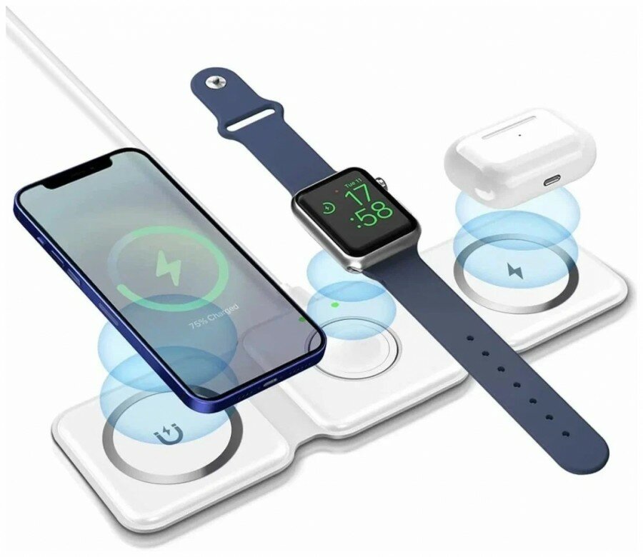 Беспроводное ЗУ 3 в 1 (для смартфона + гарнитуры + iWatch Magsafe) Белый